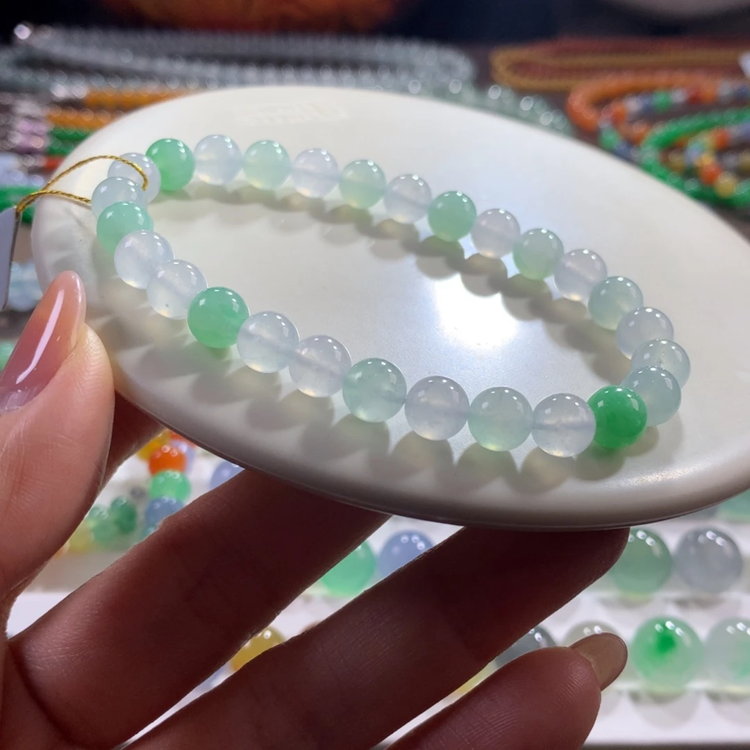 翡翠未镶嵌手链性价比！胶润双色卡7