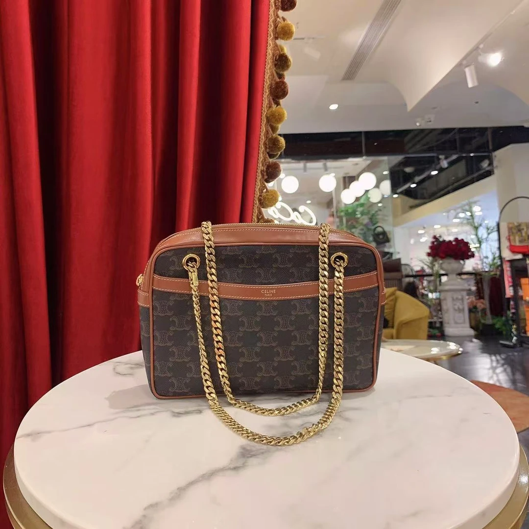 95新 Celine/思琳 GGS瑟琳patapans中号老花金扣单肩包/71825811