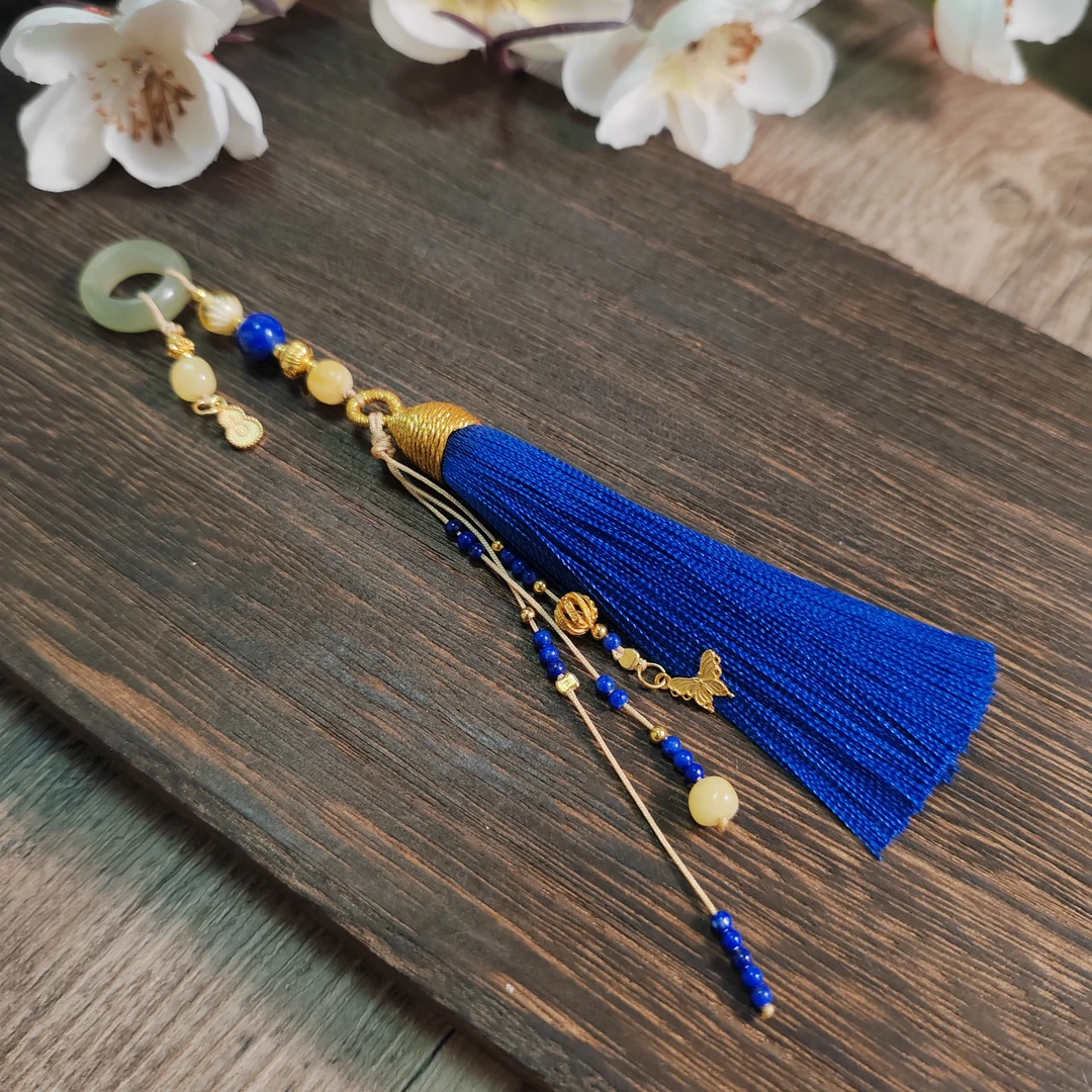 和田玉青金石流苏跑环