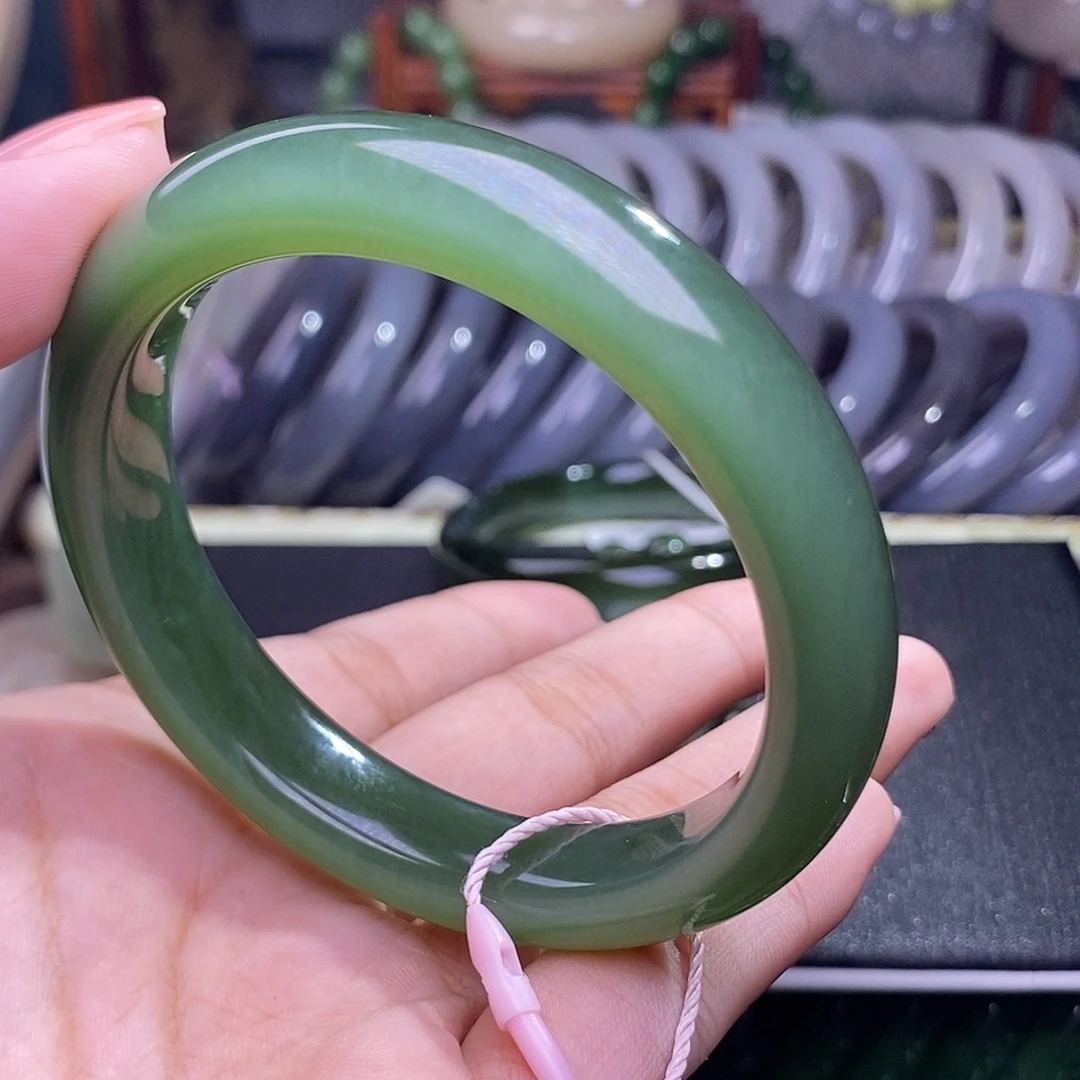 和田玉57老矿碧玉猫眼冰底手镯未镶嵌