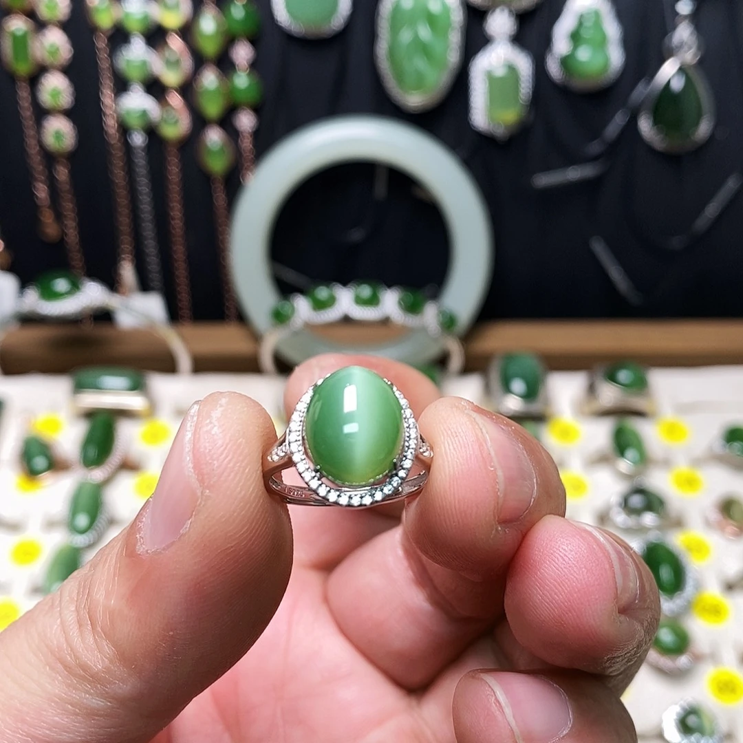 和田玉（碧玉）银S925镶嵌颈饰