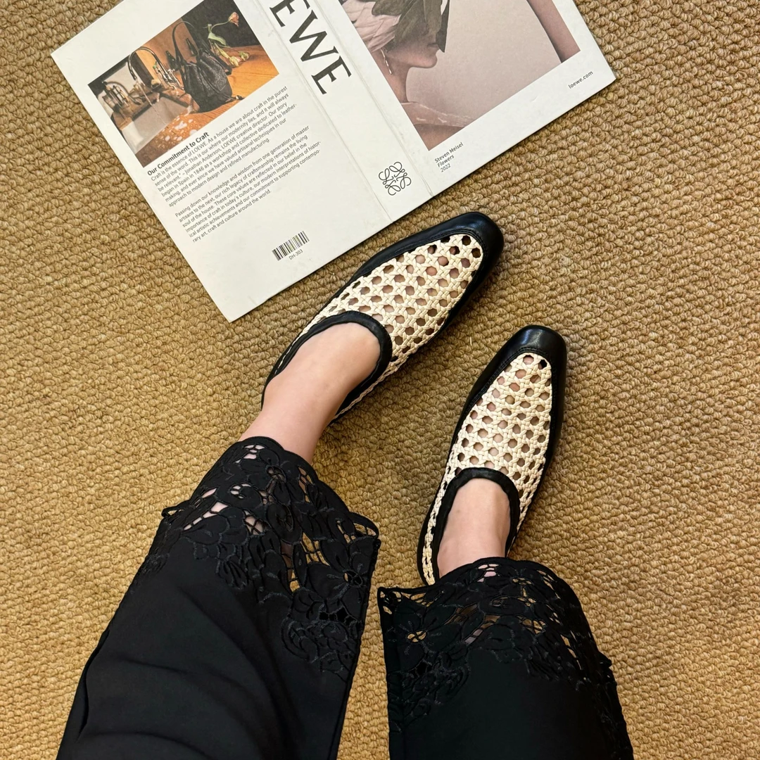 【BEUE】夏季气质软底低跟休闲编织浅口平跟女士跟鞋网格单鞋4690