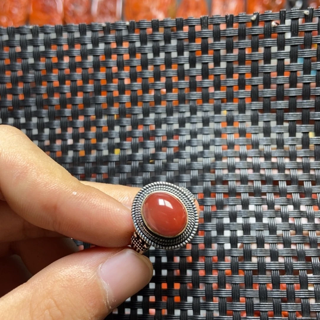 南红玛瑙银S925镶嵌戒指