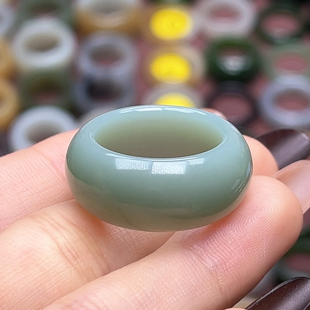 和田玉未镶嵌戒指18.0粉青