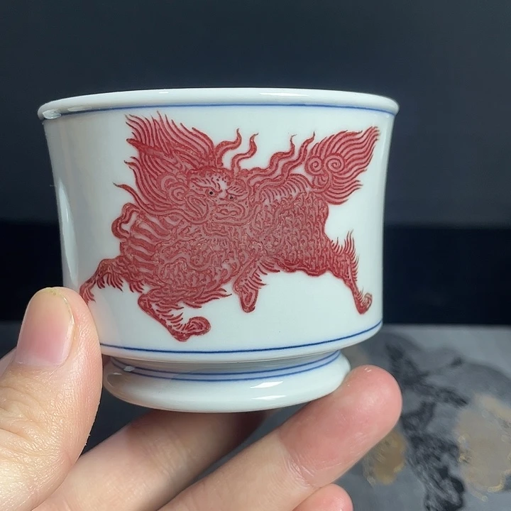 蓝***空青花釉里红柴窑主人杯