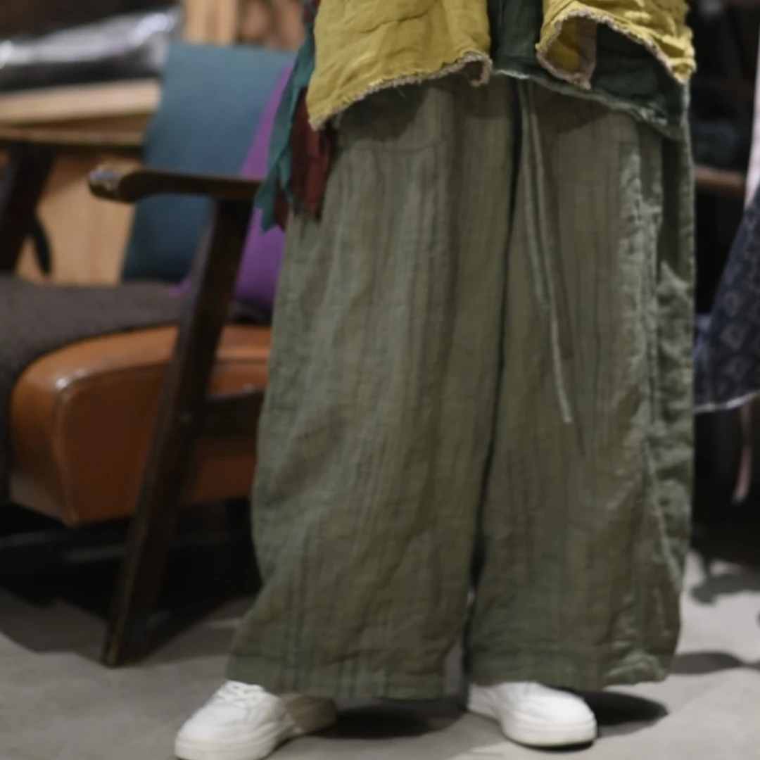 素年未央 SN126 休闲宽松麻棉工艺条纹裤