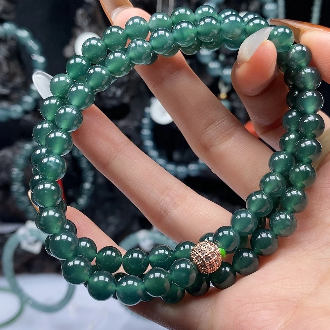 颈饰未镶嵌翡翠归*7mm湖水绿珠串