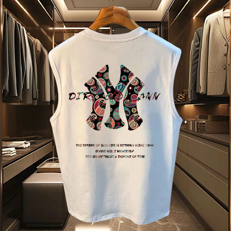 纯棉潮牌印花无袖背心男士夏季休闲运动坎肩宽松打底男防撞背心