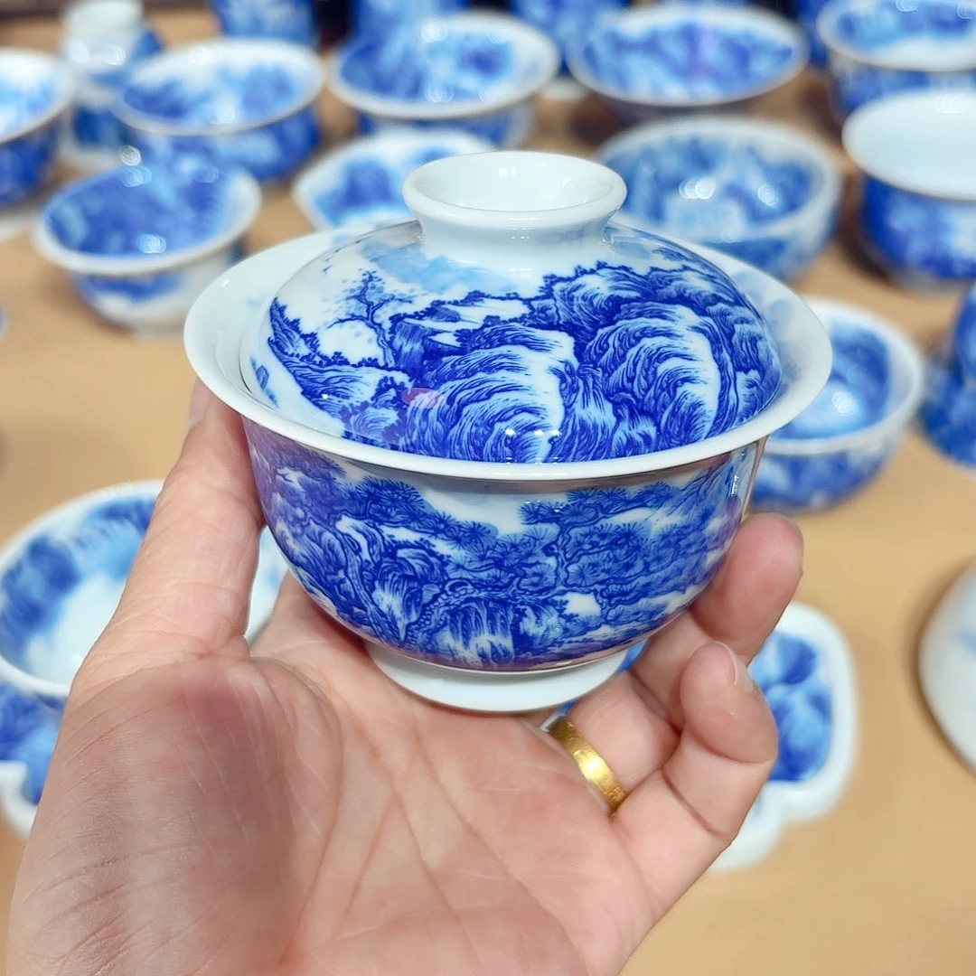 景德镇纯手绘盖碗微瑕