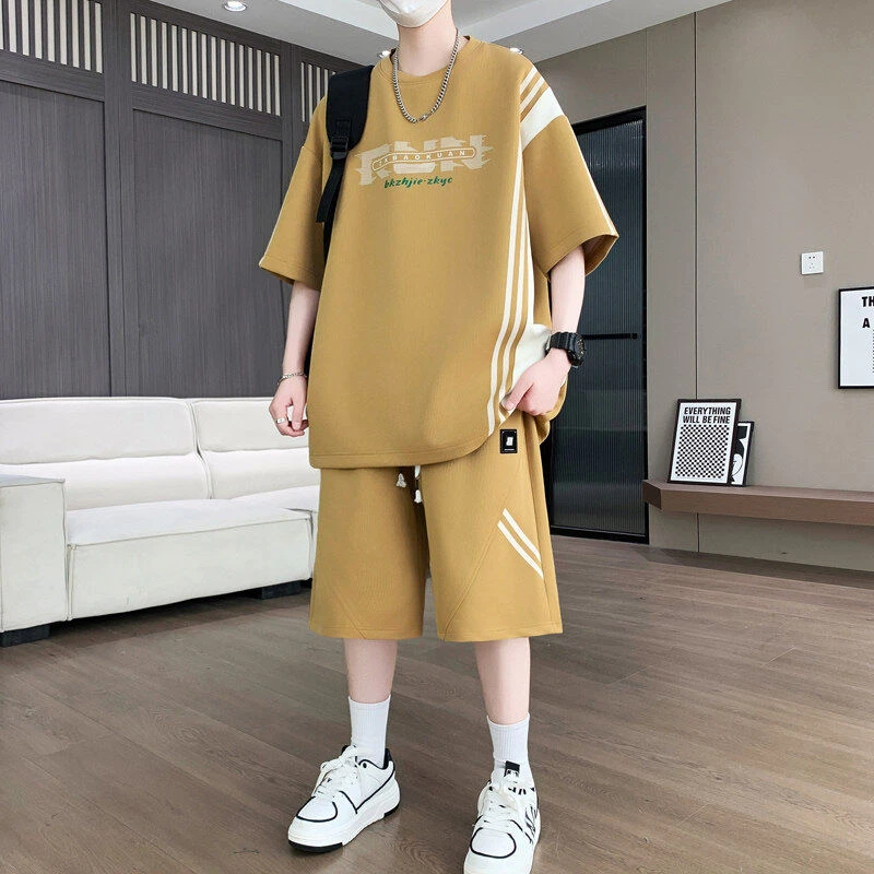 夏季冰感百搭新款套装青少年宽松时尚ins男套装