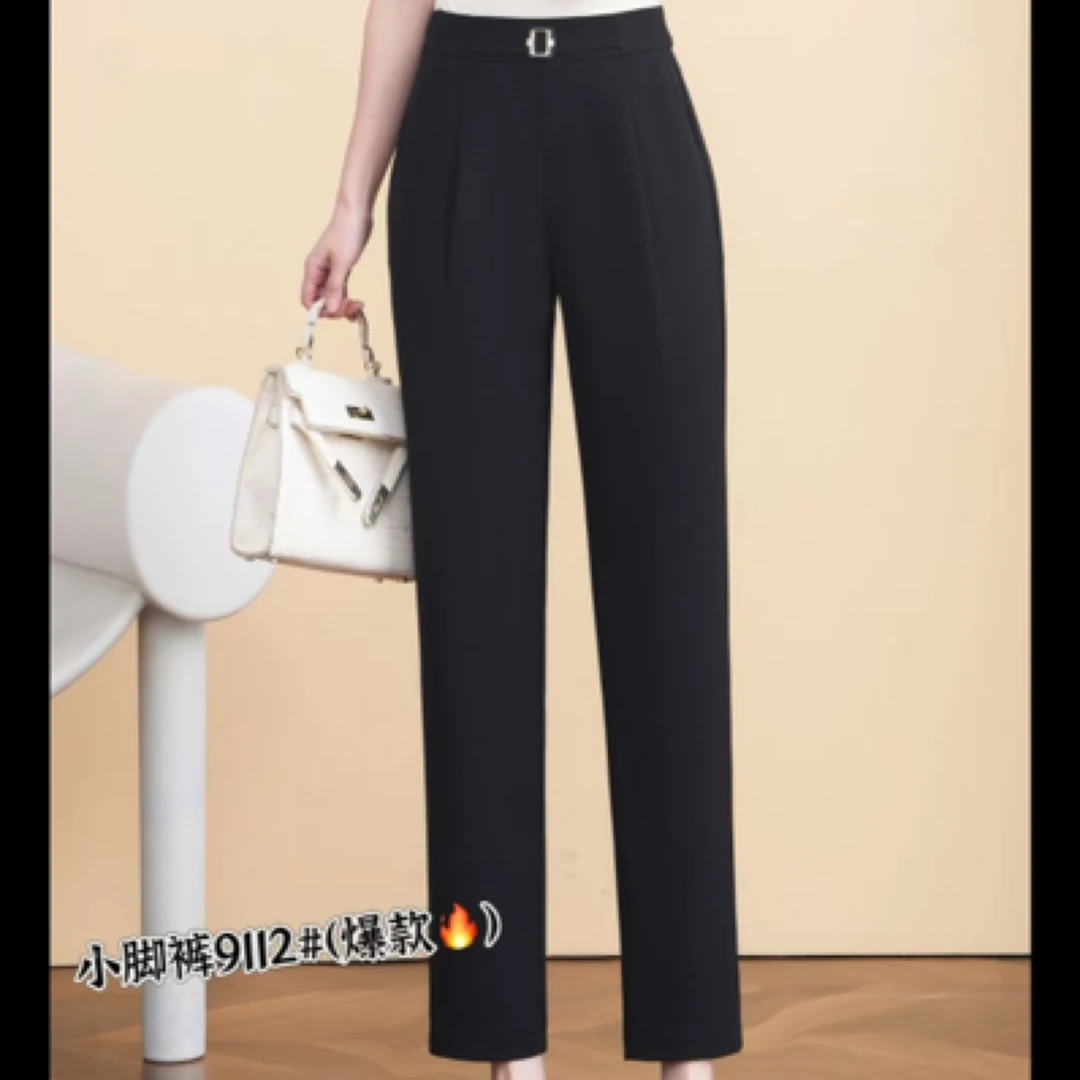 9112#【裤长90】夏季薄款高腰窄版阔腿西装裤直筒西裤时尚气质