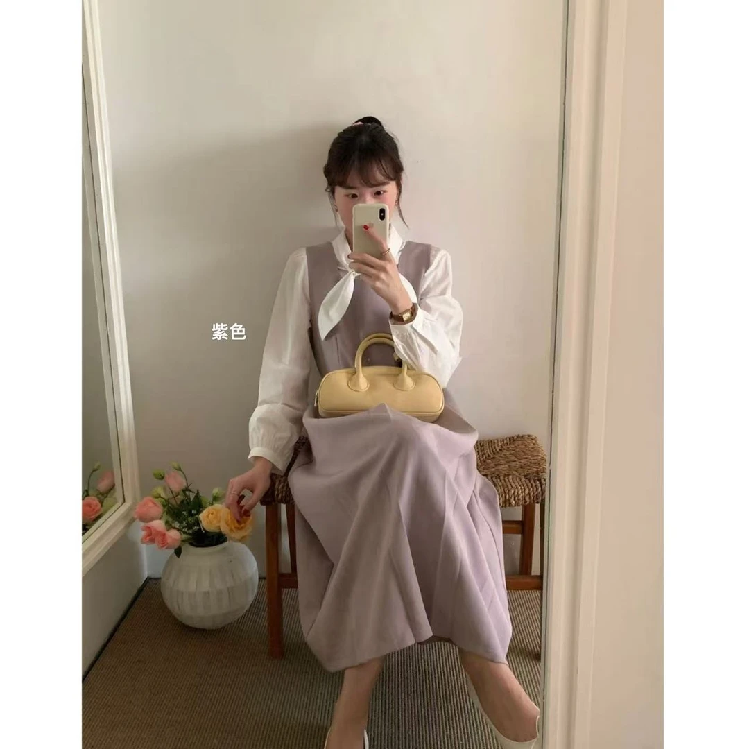 单裙子 韩系甜美气质高级感无袖背心连衣裙8081