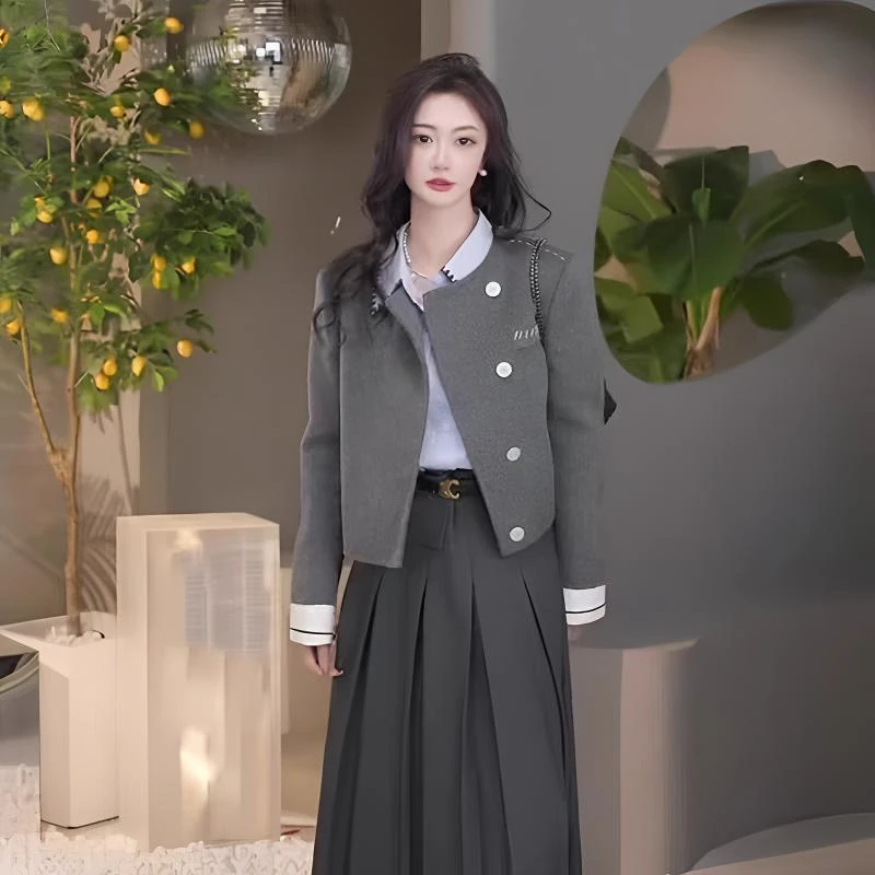 9052新款时尚春秋法式短款气质上衣女外套女士小香风双面外套长袖