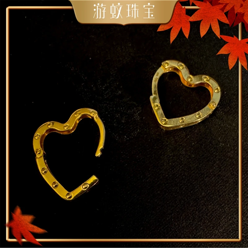 游蚊珠宝足金999黄金爱心耳扣亮面心形耳环纯金耳饰简约女友礼物