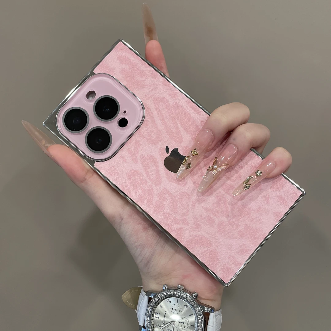 ins风方形美拉德豹纹适用iPhone16手机壳15全包镜头14pro防摔13pm
