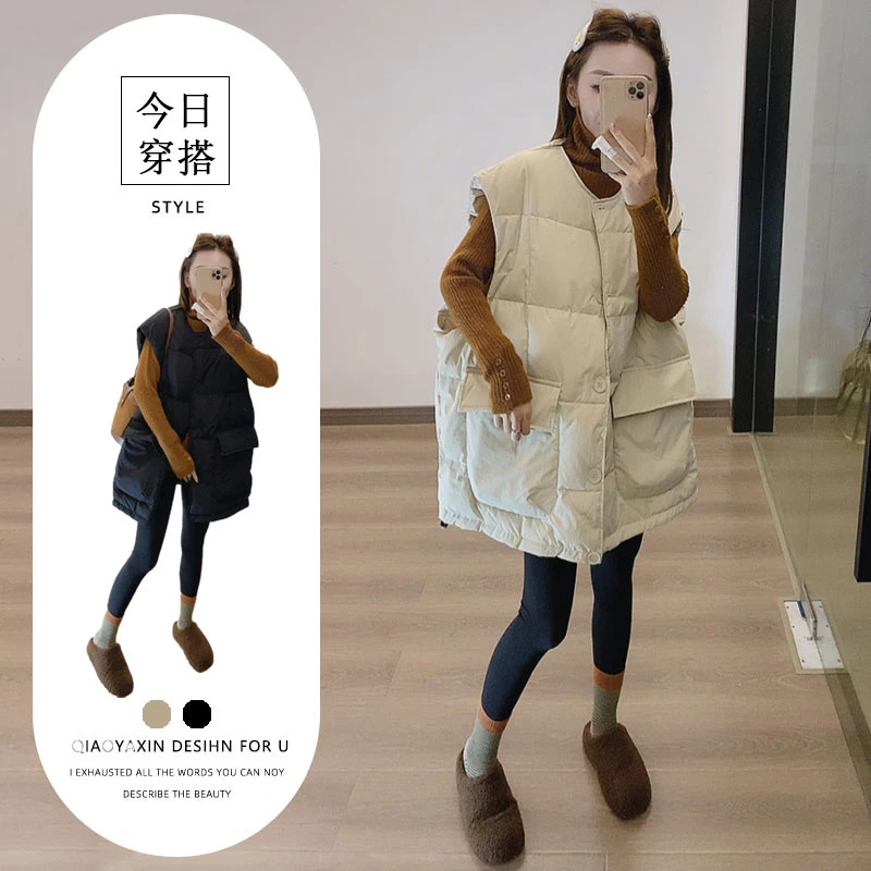 高级感超好看的大口袋无袖马甲秋冬季保暖外穿宽松坎肩中长款上衣