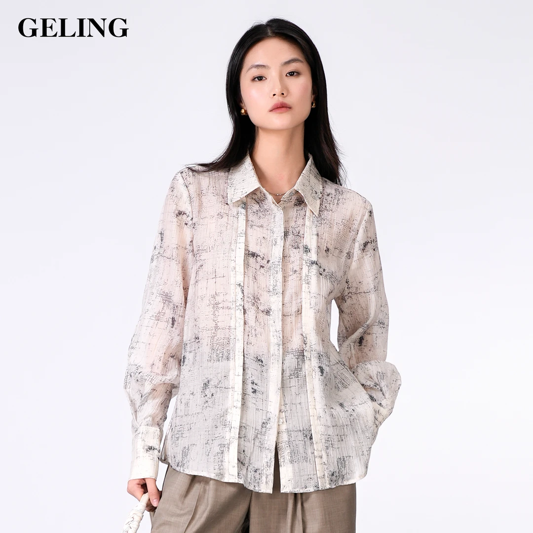 GELING/歌&玲秋季新款气质顺纡复古衬衫衬衣长袖印花衬衫G511M54