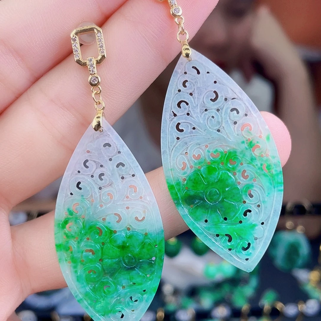 翡翠银S925镶嵌耳饰饰品