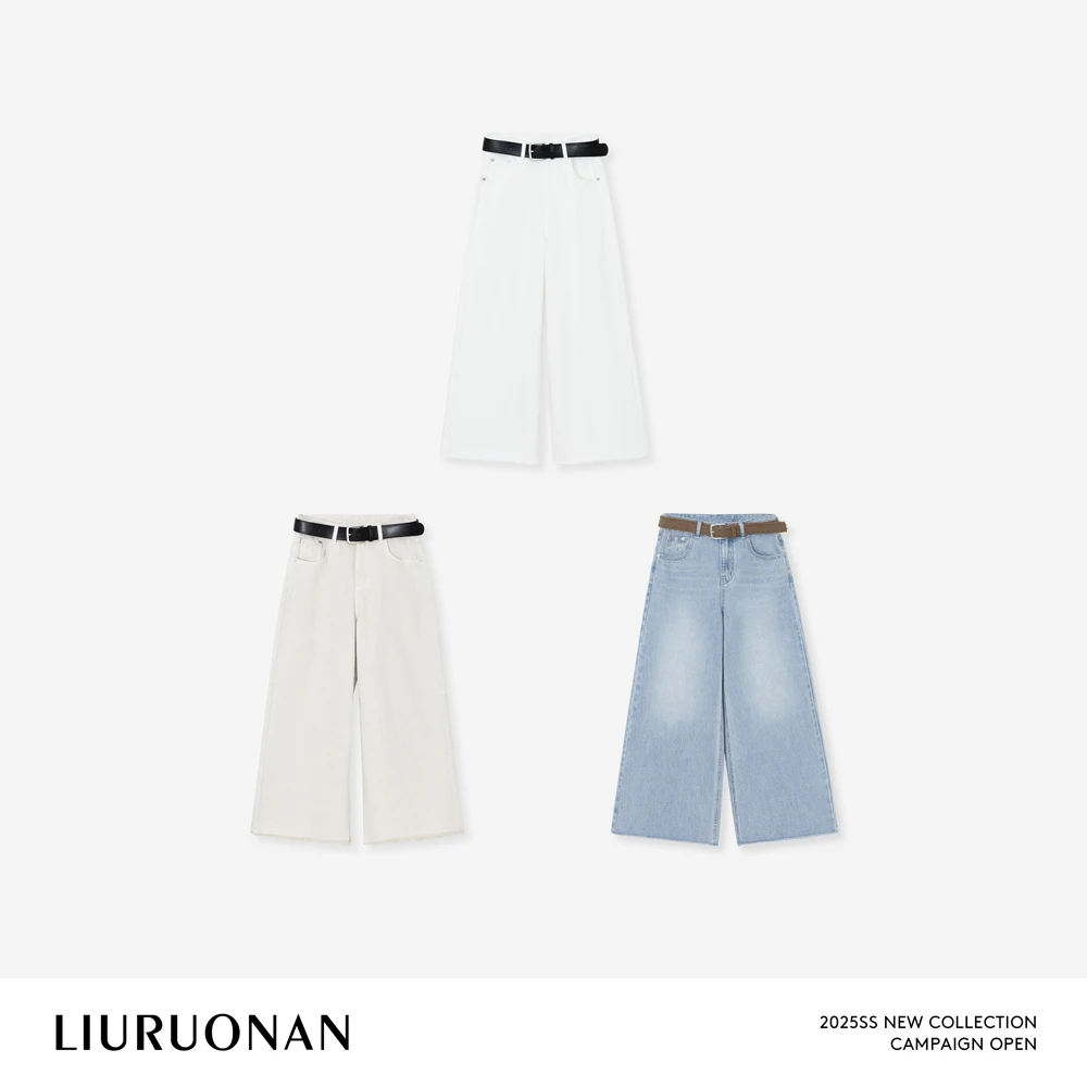 LIURUONAN 25SS【薄款阔腿牛仔裤】100%棉纯色休闲百搭夏季显瘦裤女