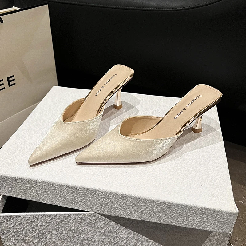 新款包头凉鞋半拖女高跟通勤鞋尖头拖鞋韩版鞋子女时尚单鞋