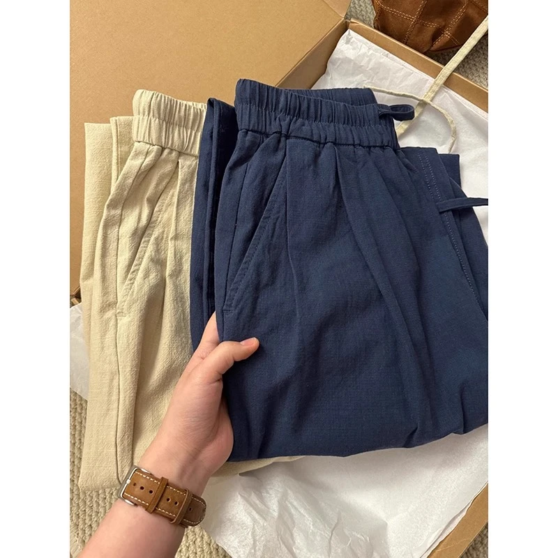 cleanfit棉麻裤子男夏季薄款垂感亚麻休闲裤慵懒风直筒阔腿运动裤