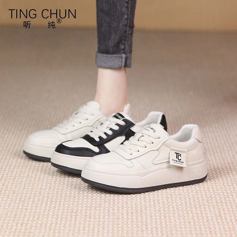 听纯1533春秋真皮休闲鞋厚底英伦百搭平底女鞋一脚蹬韩版单鞋