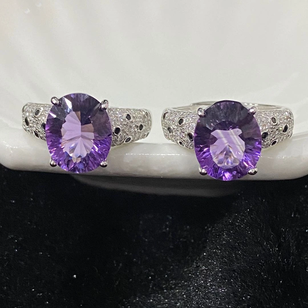 【星浩珠宝】s925银镶紫水晶戒指13-3T01L564【多样性发一件】9*11