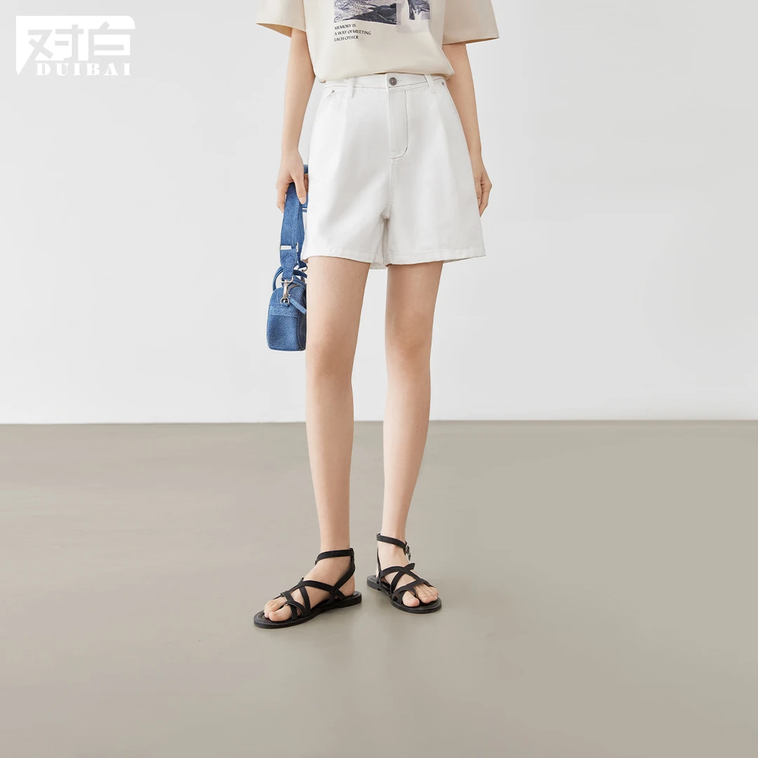 【女装优选WL】对白复古直筒牛仔裤女 宽松休闲短裤FDU032