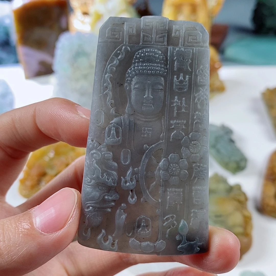 定制翡翠未镶嵌天然a货翡翠冰乌鸡佛魔一念