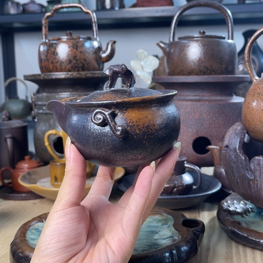 碟紫砂粗陶实用手抓壶