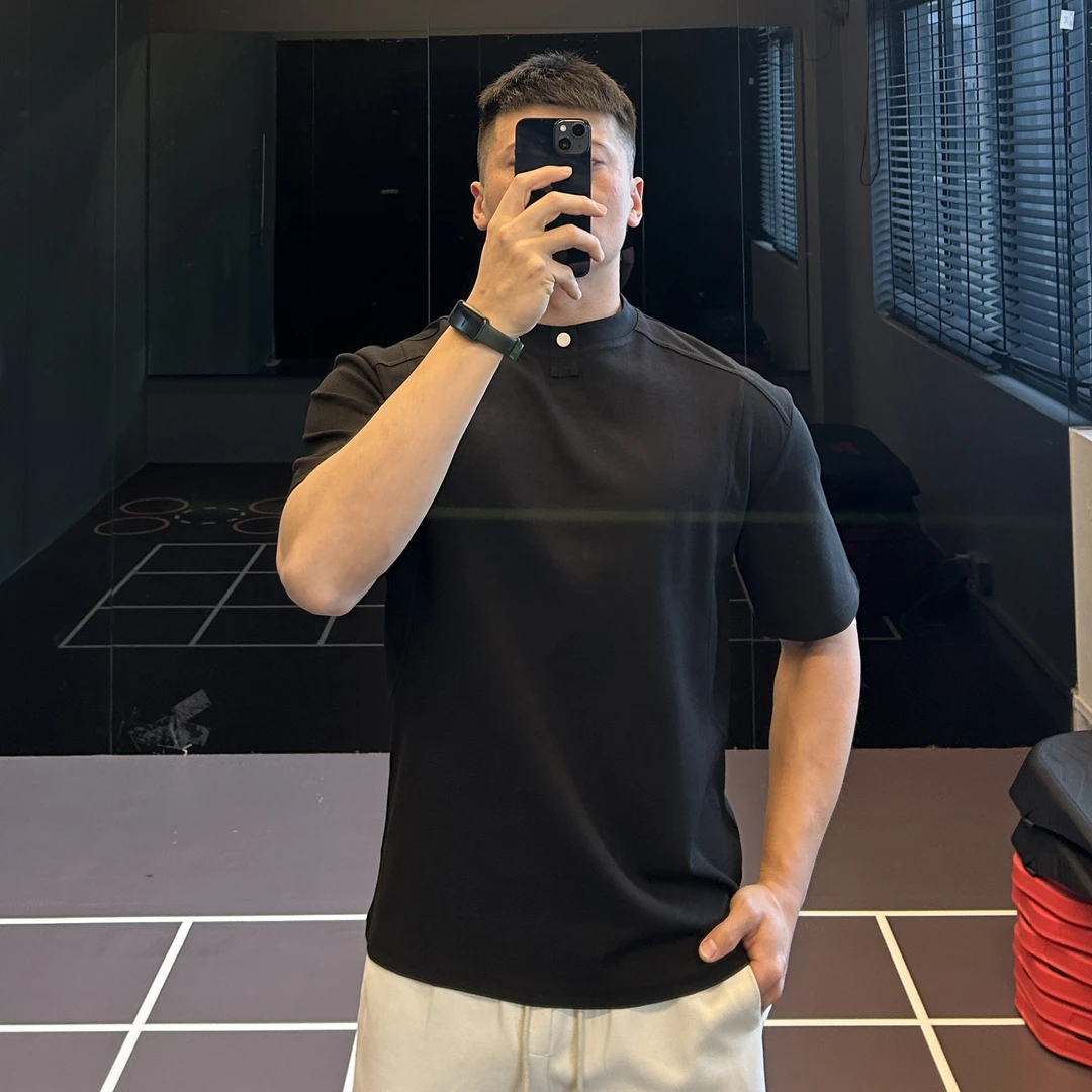 【圆领装饰扣】休闲运动T恤男落肩宽松棉质训练短袖篮球上衣春夏