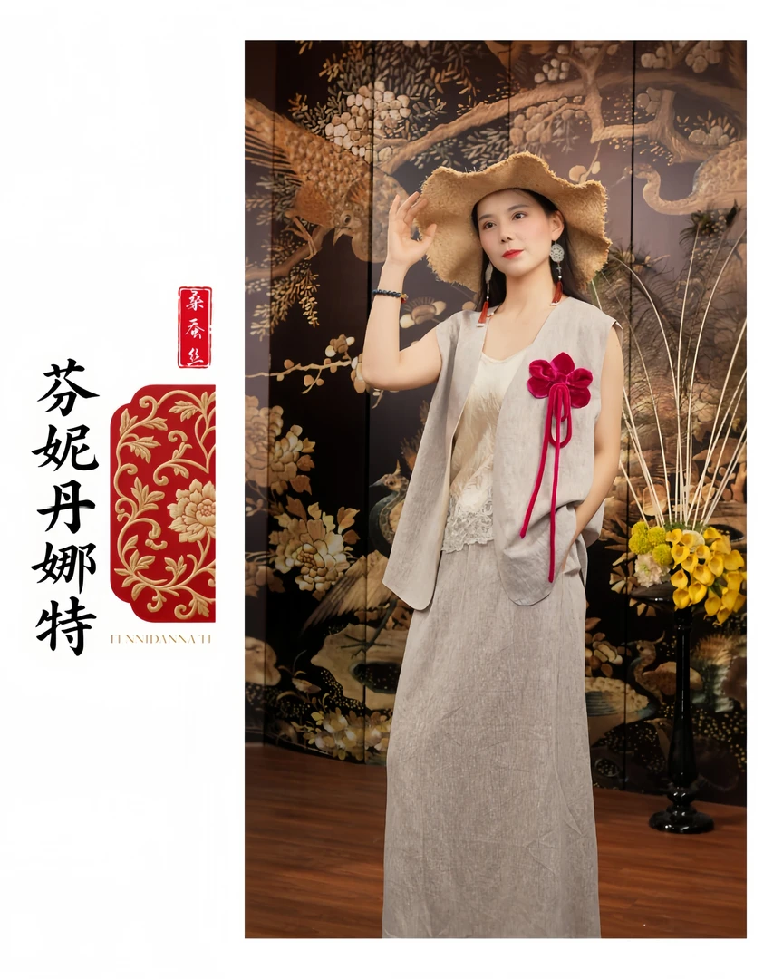 夏季麻料宽松型气质中国风显瘦马夹套装2309