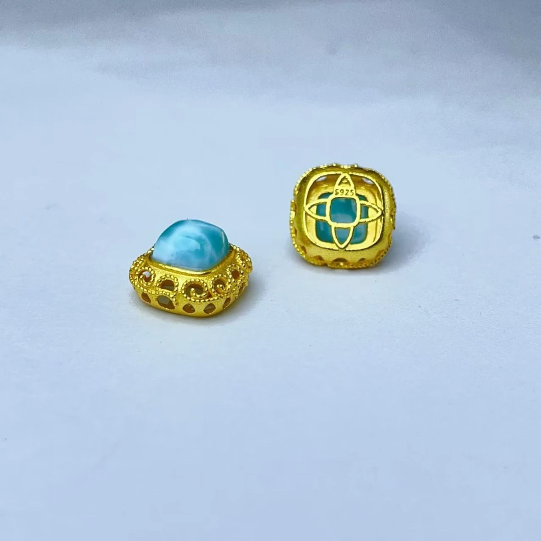 【萌宝饰品】天然海纹石方形镂空蛋面简约时尚百搭DIY配件 约10*7mm