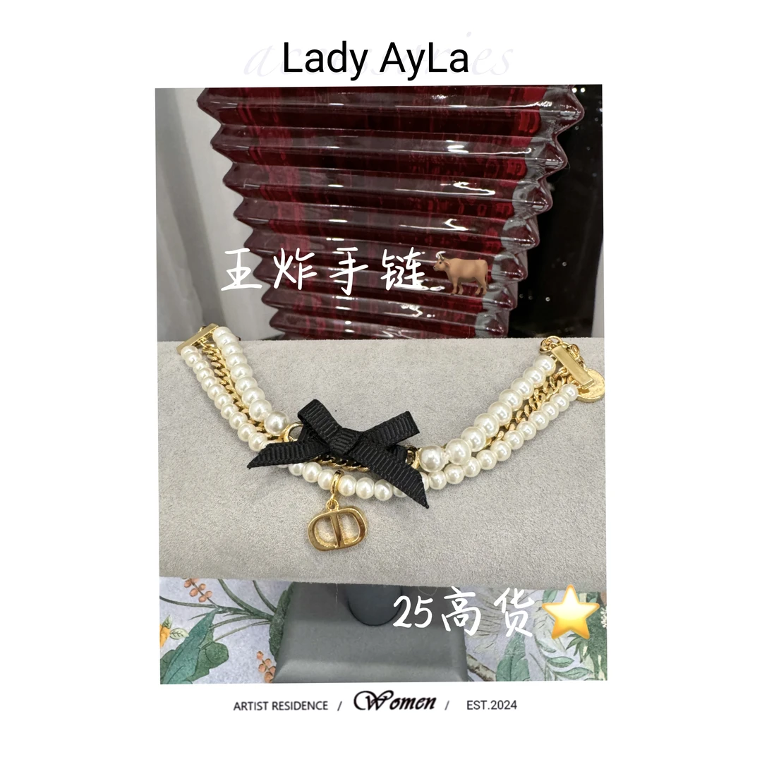 铜合金仿珍珠手链 CD蝴蝶结珠珠轻奢时尚手链AL3006-1