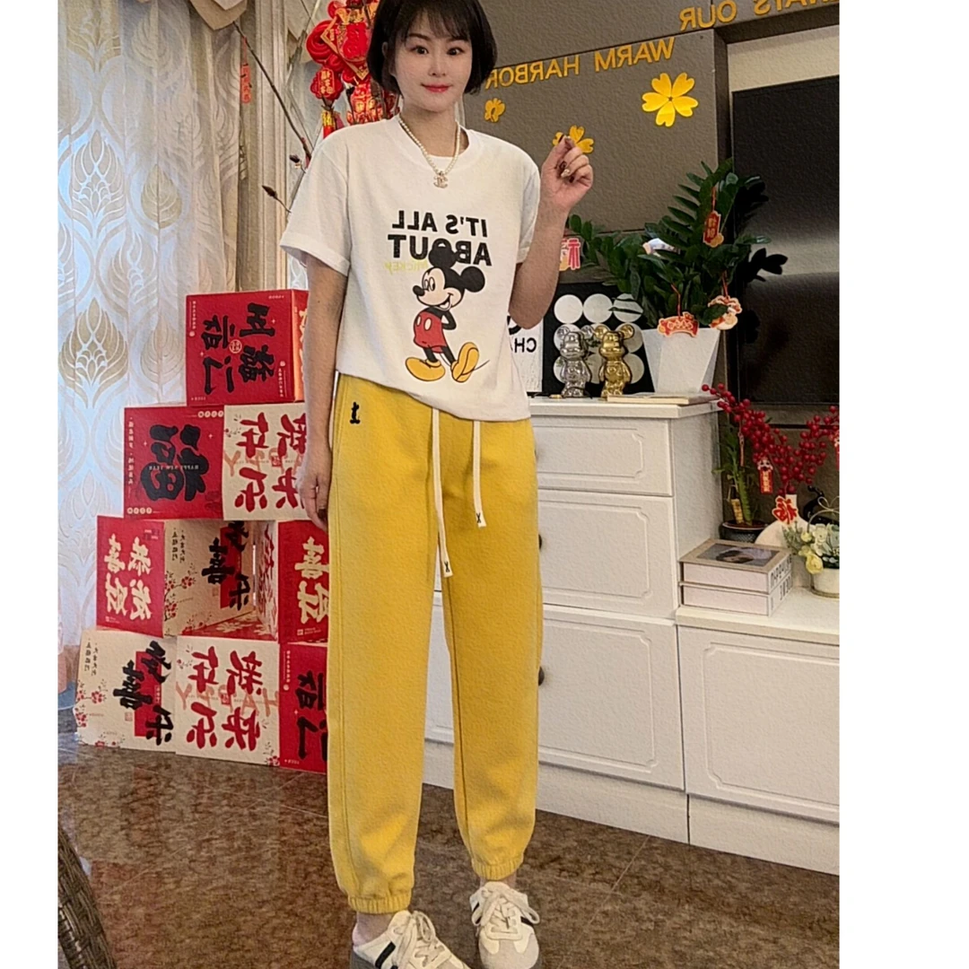 2025小老鼠刺绣束脚卫裤女春季新款百搭宽松哈伦运动裤