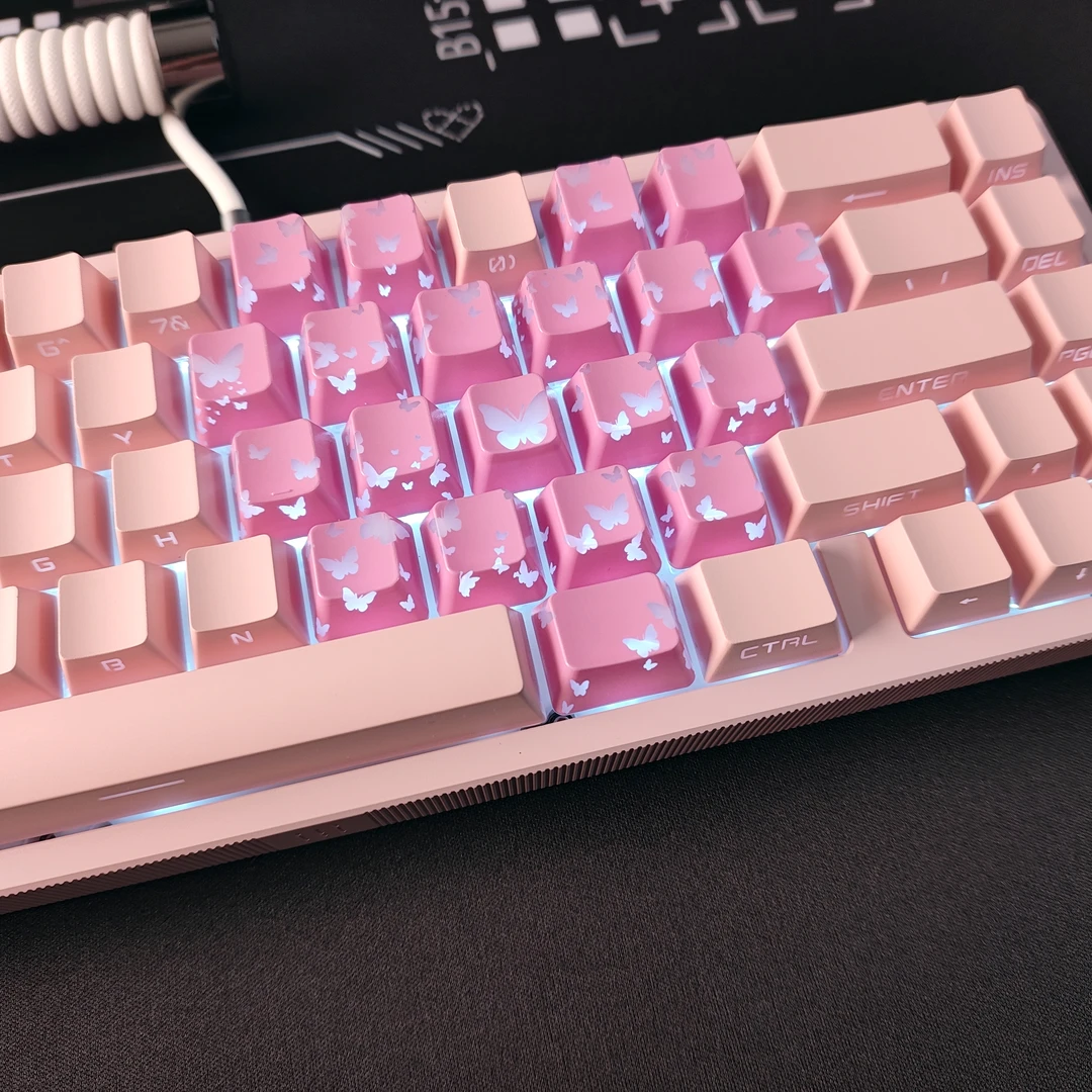 XVX蝴蝶爱心拼粉色侧刻透光键帽适配EZ63迈从Ace68 made68 ATKRS6