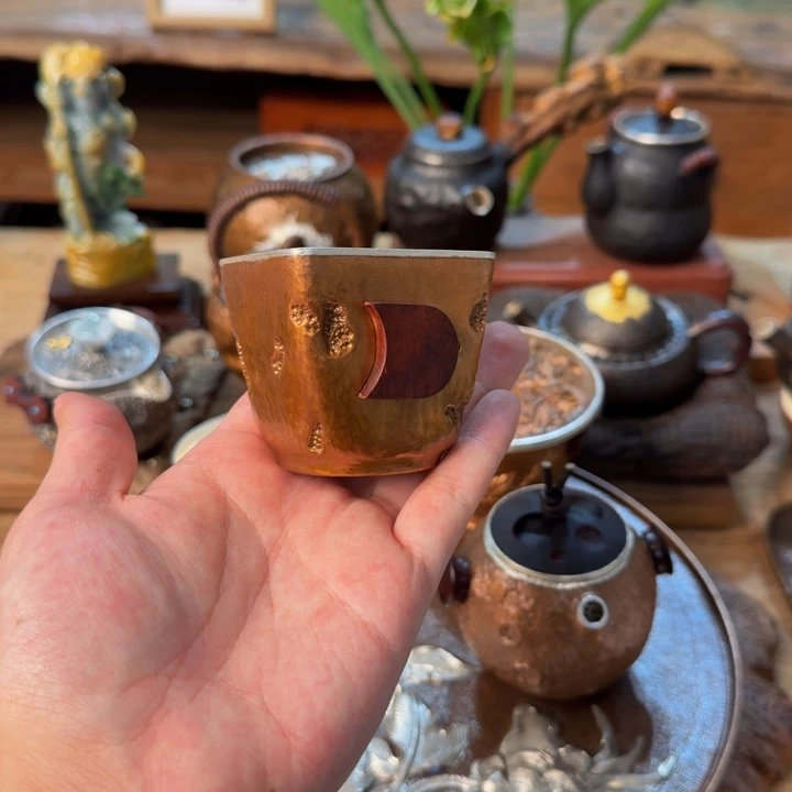 诚***༻四方铜包银主人杯100ml