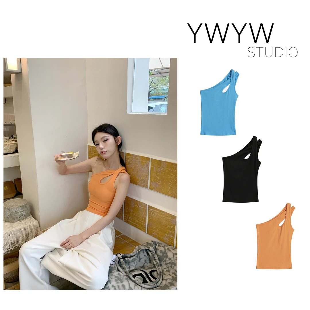 【YWYW25S/S】春夏设计感交叉斜肩螺纹百搭通勤抹胸小背心吊带5150