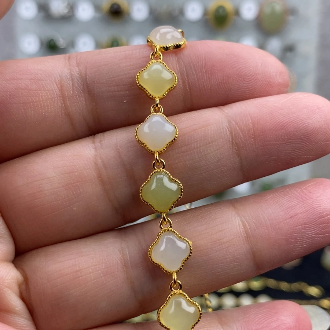 银S925镶嵌戒指和田玉（青白玉）