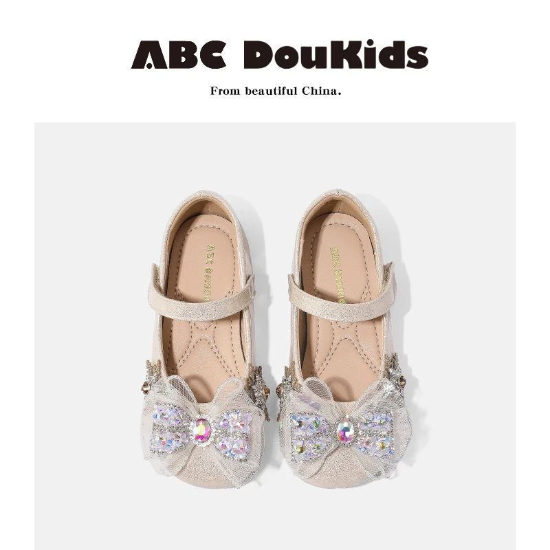 ABC Doukids女童发光公主鞋2025春季新款儿童水晶闪亮女宝小皮鞋