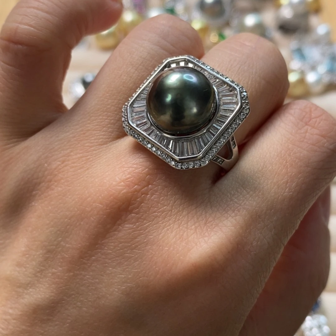 海水珍珠戒圈银S925镶嵌