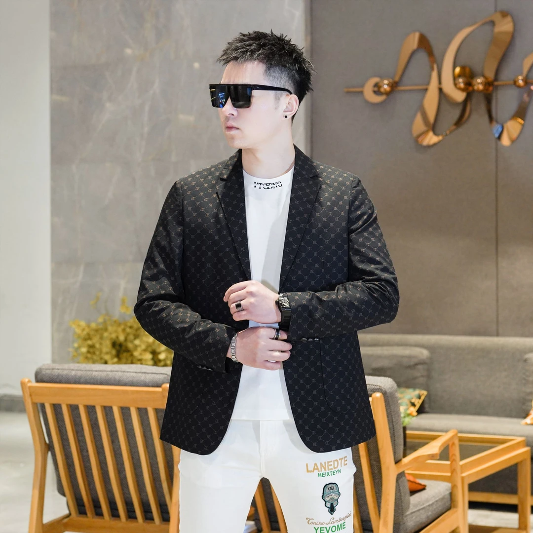 AK/2025春秋新款西服高级轻奢休闲时尚潮流字母印花男士西服外套