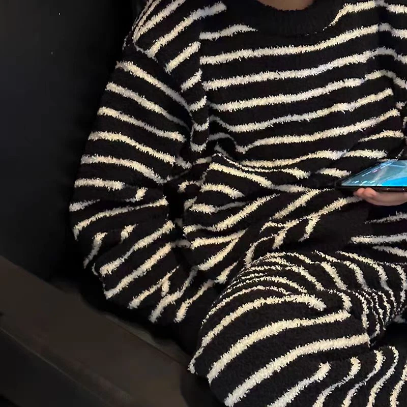 男女童春秋季家居服套装2025新款中大童时尚百搭条纹睡衣两件套