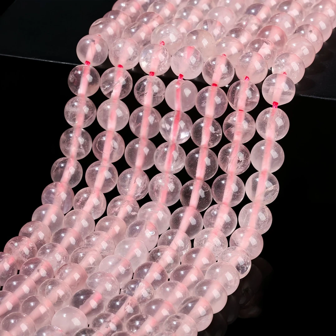 天然马达加斯加粉圆珠散珠半成品手工diy项链耳环手串串珠饰品