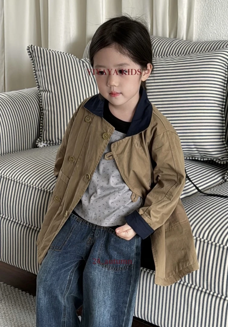yiyaya 6102男女童秋款休闲风单排扣风衣外套 (24秋)