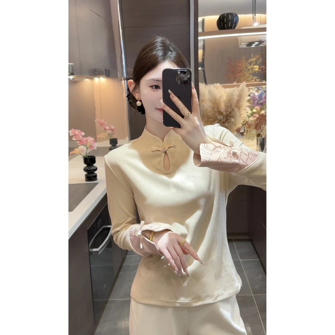 【周粥】【祥云】2025新款桑蚕丝绵羊毛提花袖口打底上衣预JJQ5SY6558