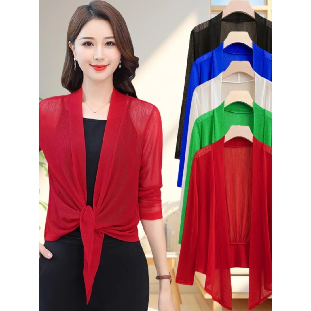 冰丝防晒开衫夏季薄款大码长袖百搭空调衫配吊带裙子外搭披肩上衣