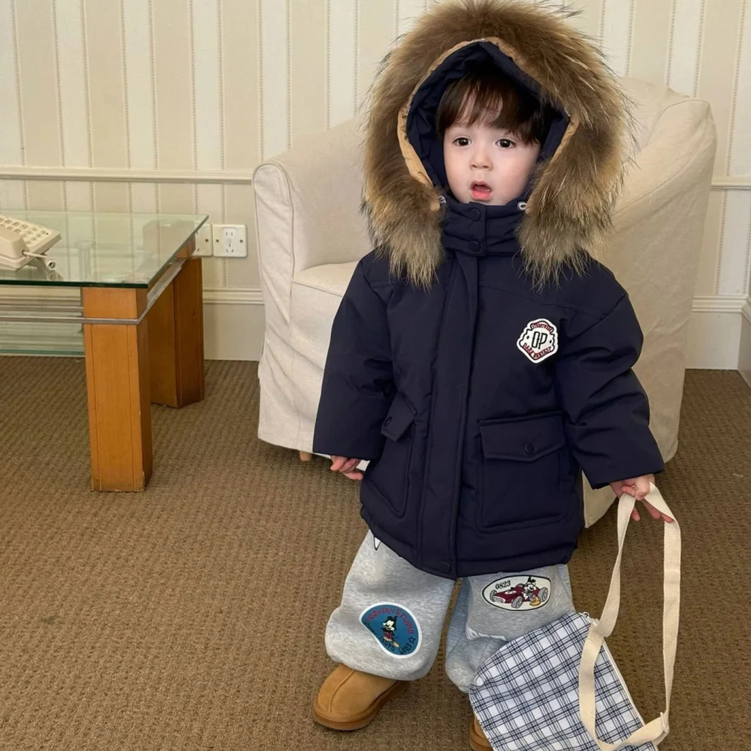 男女童冬装加绒夹棉韩版大毛领防风棉服外套中小童宝宝派克服棉衣