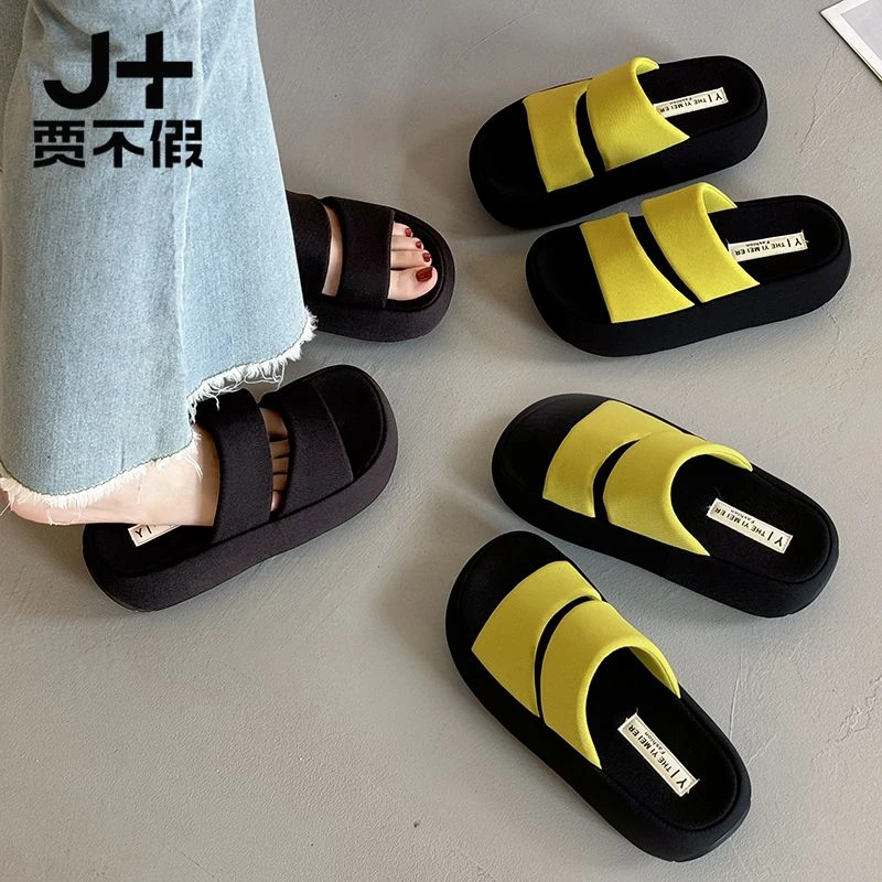 贾不假一字拖鞋女夏外穿2025新款厚底增高百搭防滑休闲沙滩凉拖鞋