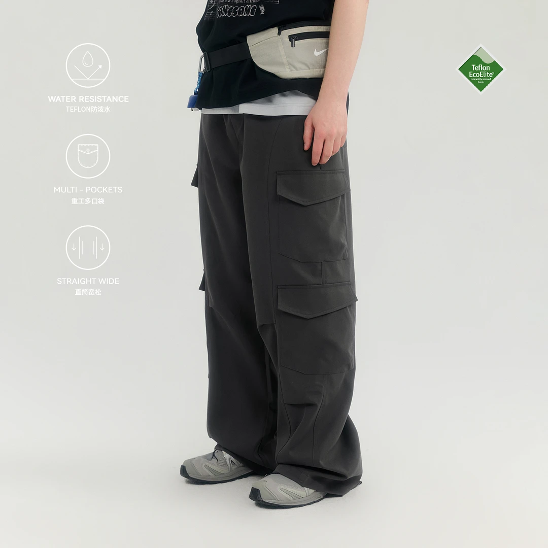 MYSAMESAME25SS防泼水高密垂感多口袋打褶松紧腰抽绳直筒休WP169